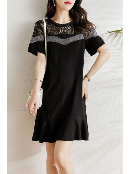 Summer wear 2024 new Korean style slimming fashion lace splicing dress women's casual temperament fishtail skirt