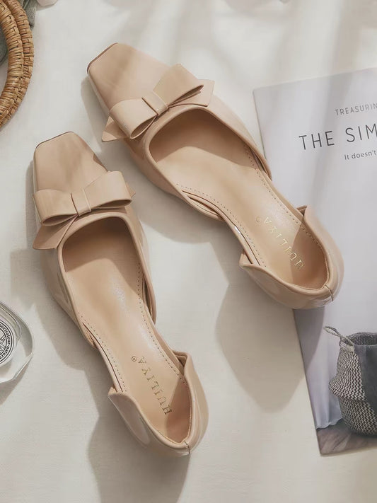 Women's Summer 2026 New French-Style Square-Toe Cut-Out Shoes – Chic, Low-Cut, and Height-Increasing; Perfect for Petite Women to Pair with Skirts.