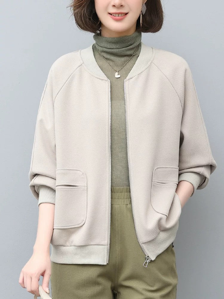 Zipper sweatshirt jacket for women spring autumn new Korean style casual middle-aged mother baseball uniform sports top thick