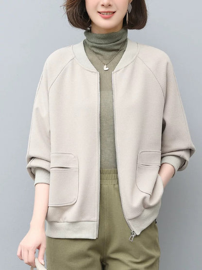 Zipper sweatshirt jacket for women spring autumn new Korean style casual middle-aged mother baseball uniform sports top thick