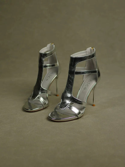 Silver hollow sandals for women summer 2024 new sexy internet celebrity super hot 10cm high heels stiletto heels elegant lady