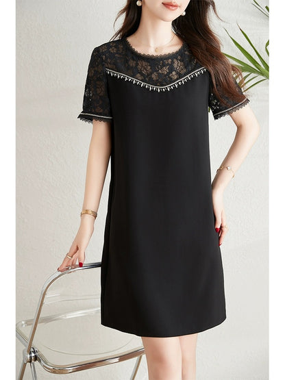 Lace splicing dress for women 2024 summer new French style small loose slim temperament commuter a-line skirt