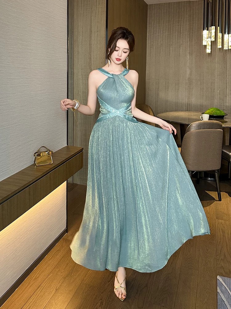 French Chic Halter Neck Sleeveless Dress Women's Unique Niche Seaside Vacation Fairy Sexy Backless Long Dress Summer