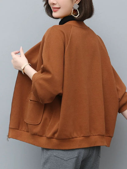 Zipper sweatshirt jacket for women spring autumn new Korean style casual middle-aged mother baseball uniform sports top thick