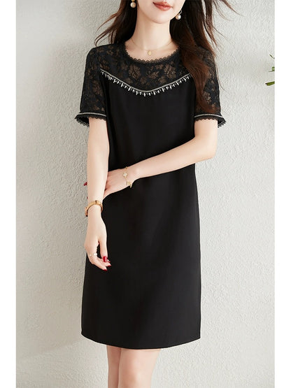 Lace splicing dress for women 2024 summer new French style small loose slim temperament commuter a-line skirt