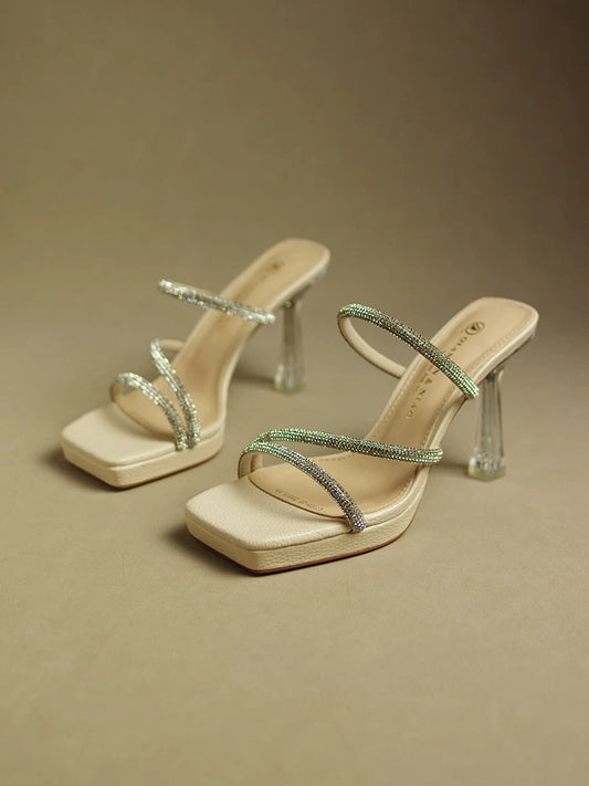 Rhinestone thin strap sandals for women summer 2023 new internet celebrity super hot 10 cm high heels stiletto heels elegant ladies