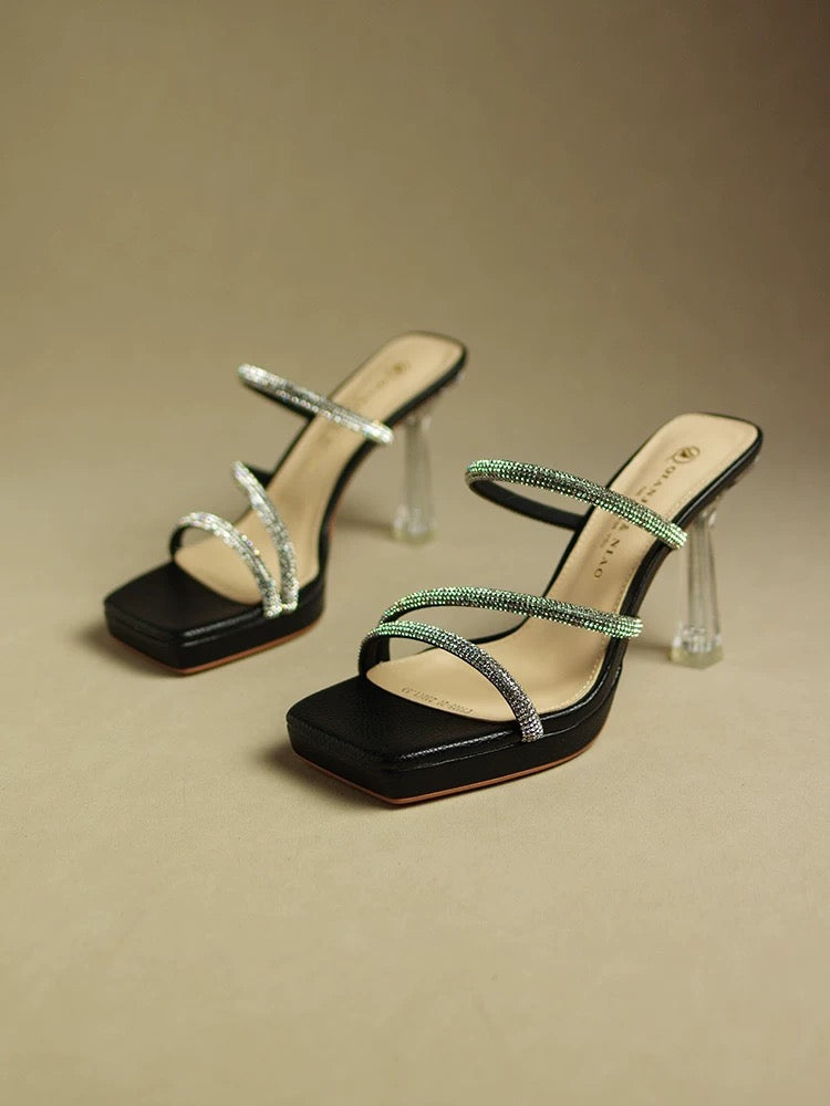 Rhinestone thin strap sandals for women summer 2023 new internet celebrity super hot 10 cm high heels stiletto heels elegant ladies
