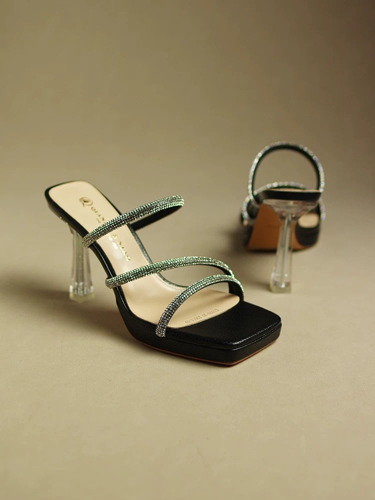 Rhinestone thin strap sandals for women summer 2023 new internet celebrity super hot 10 cm high heels stiletto heels elegant ladies