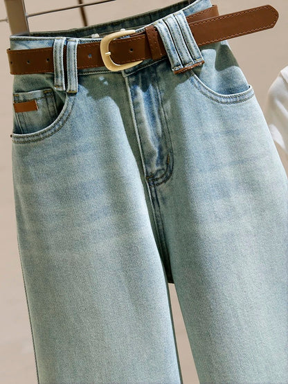Light Blue Narrow Wide Leg Jeans Women's High Waist 2024 Spring New Loose Slimming Stretch Versatile Straight Pants