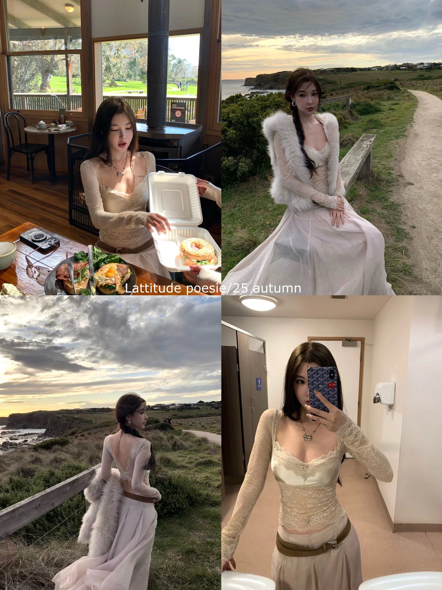 Lattitude/Yang Xiaolu Cyprus Butterfly Dream Multi-Layer Lace-Patchwork High-Elastic Base Layer Top
