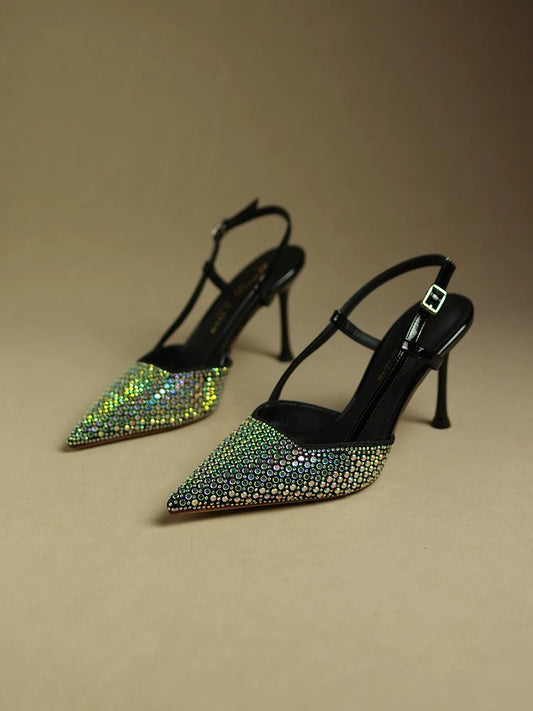 Rhinestone Baotou Sandals Women's 2023 New Summer Fashion Internet Celebrity High Heels Stiletto Heels Temperament Socialite 9cm