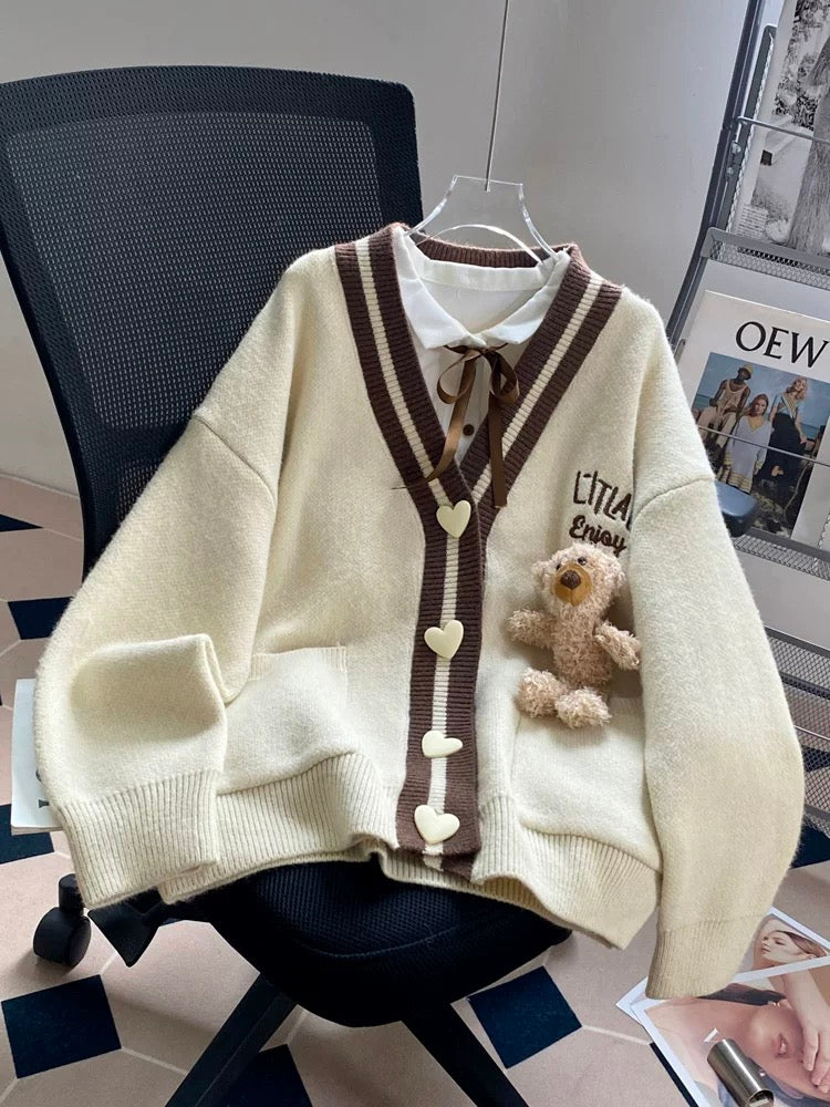 College style Japanese sweet doll sweater cardigan women 2025 autumn and winter new loose lazy outer wear knitted jacket