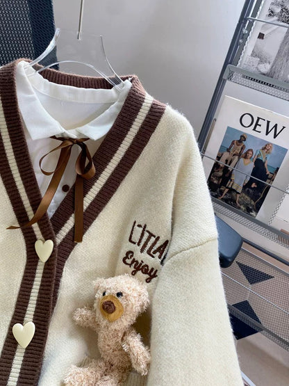 College style Japanese sweet doll sweater cardigan women 2025 autumn and winter new loose lazy outer wear knitted jacket
