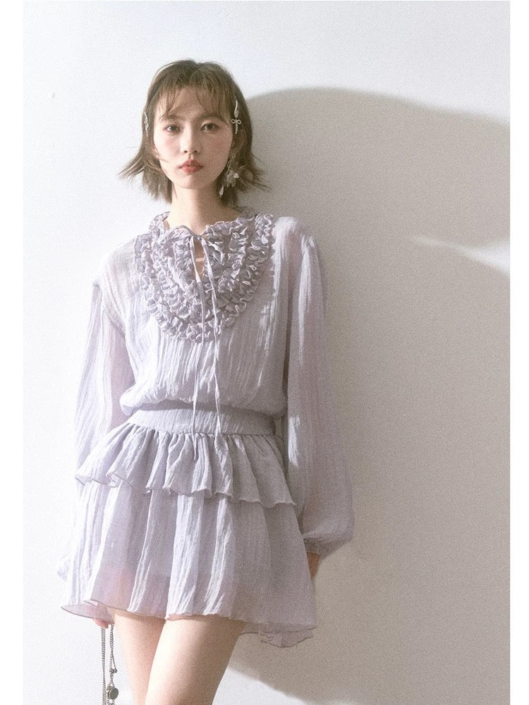 Liparpa Inspiration Muse Spring Fungus Petal Collar Tie Cake Doll Puffy Dress Short Skirt