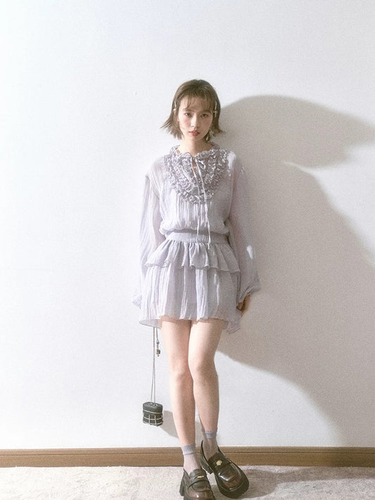 Liparpa Inspiration Muse Spring Fungus Petal Collar Tie Cake Doll Puffy Dress Short Skirt