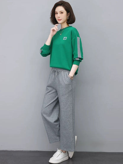 Casual sports suit for women 2024 autumn new style small spring and autumn small fragrance middle-aged mother sweatshirt two-piece set
