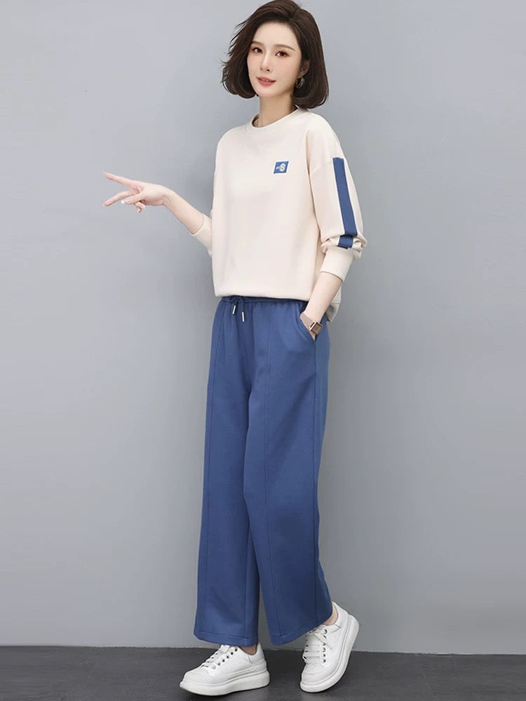 Casual sports suit for women 2024 autumn new style small spring and autumn small fragrance middle-aged mother sweatshirt two-piece set