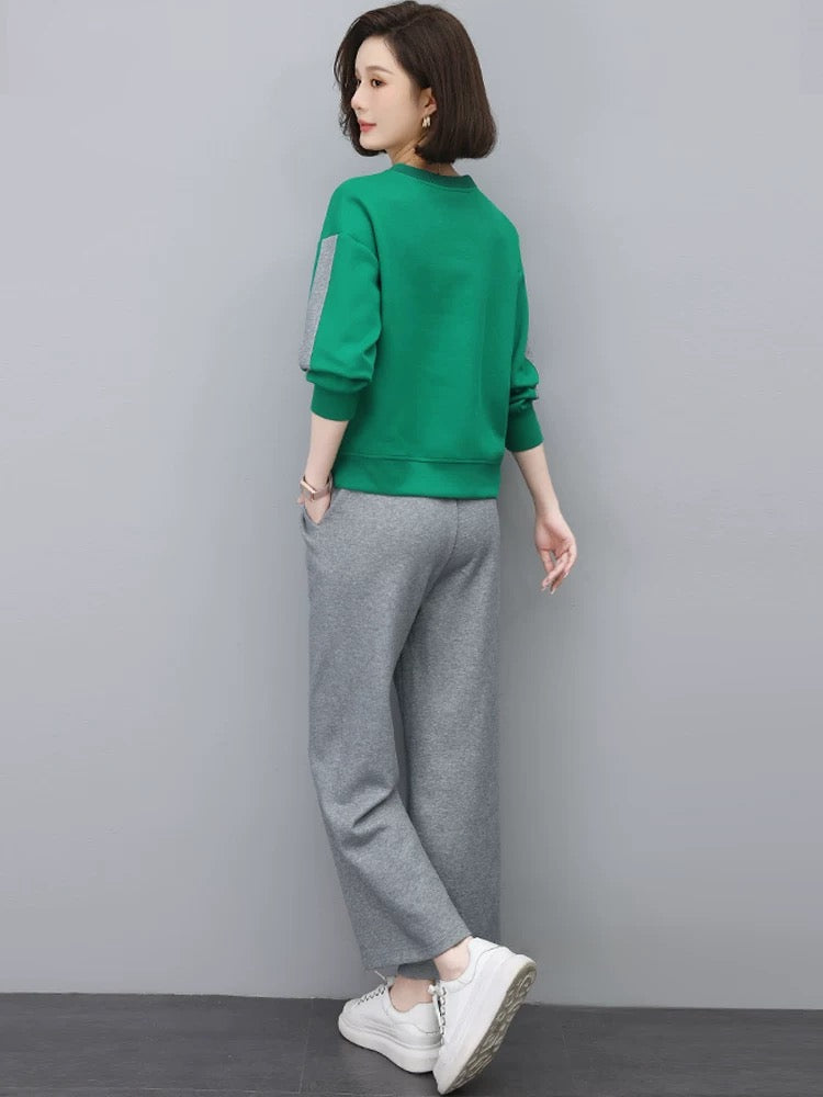Casual sports suit for women 2024 autumn new style small spring and autumn small fragrance middle-aged mother sweatshirt two-piece set