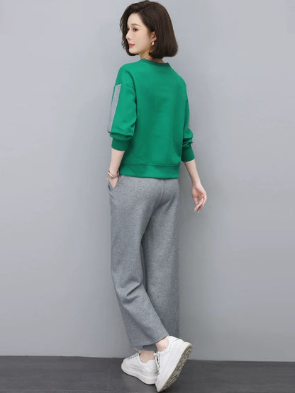 Casual sports suit for women 2024 autumn new style small spring and autumn small fragrance middle-aged mother sweatshirt two-piece set