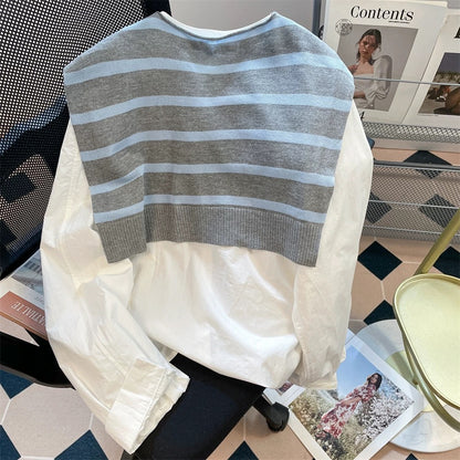 French knitted shawl striped two-piece shirt women's autumn 2025 new loose lazy style long-sleeved shirt jacket