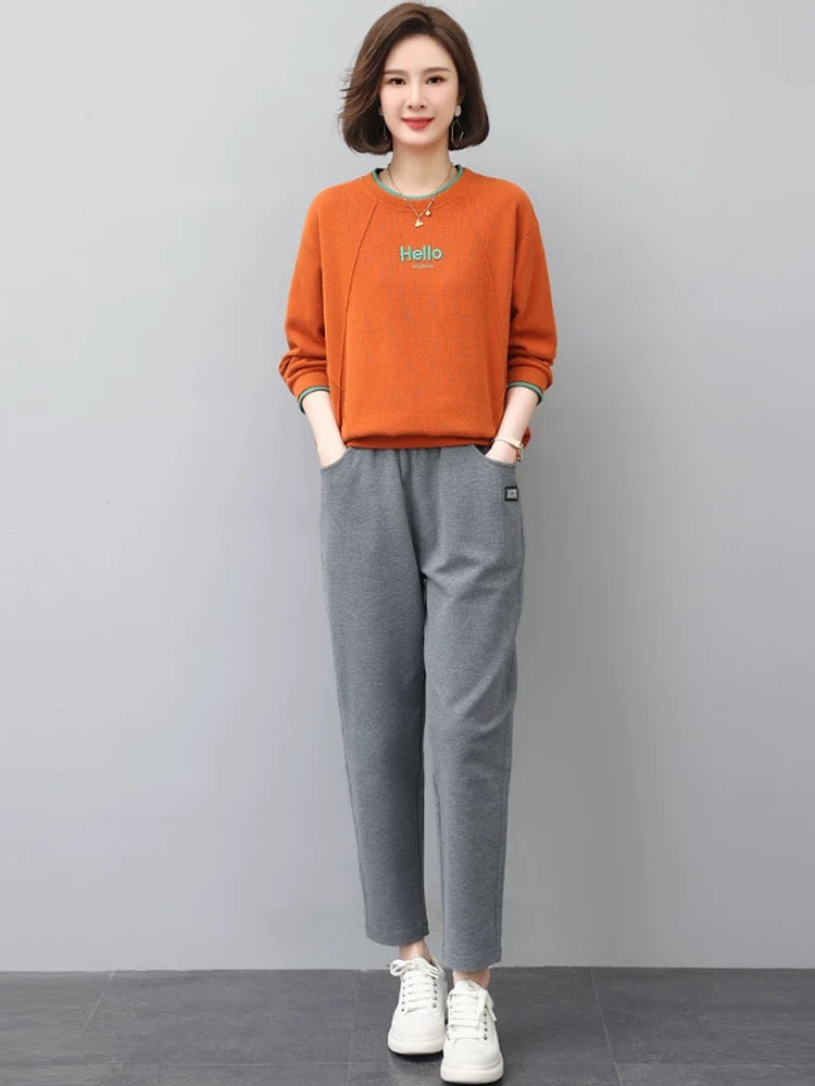 Sweatshirt sports suit for women 2024 new autumn small fashion casual plus size mother's age-reducing two-piece set