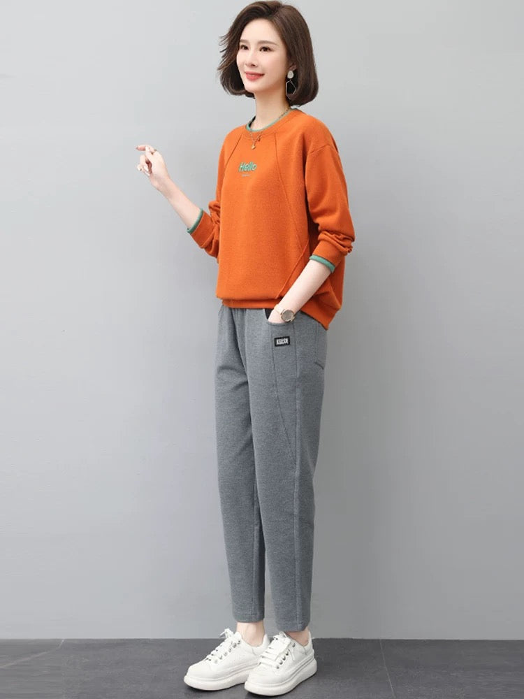 Sweatshirt sports suit for women 2024 new autumn small fashion casual plus size mother's age-reducing two-piece set