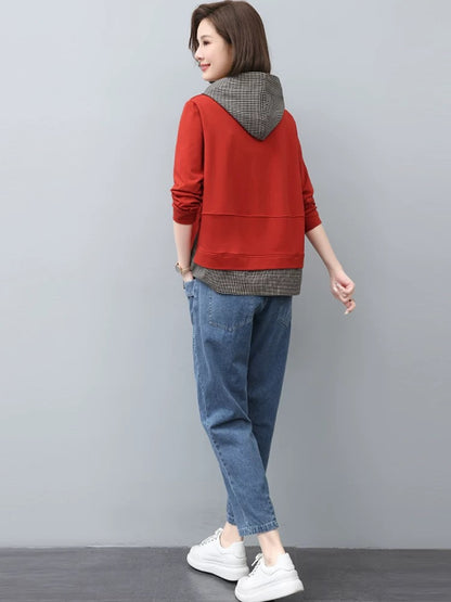 Fashion suit for women spring and autumn 2024 new fake two-piece sweatshirt casual jeans with middle-aged mother two-piece suit