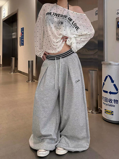 Baobaotang Women's Retro American-Style Athleisure Sweatpants – Trendy Loose Wide-Leg Pants, Jazz Dance Style, Drapey Floor-Length Fit