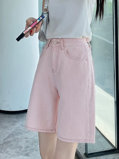 Purple five-point denim shorts for women 2025 summer new high waist loose cover hip thin thin short pants