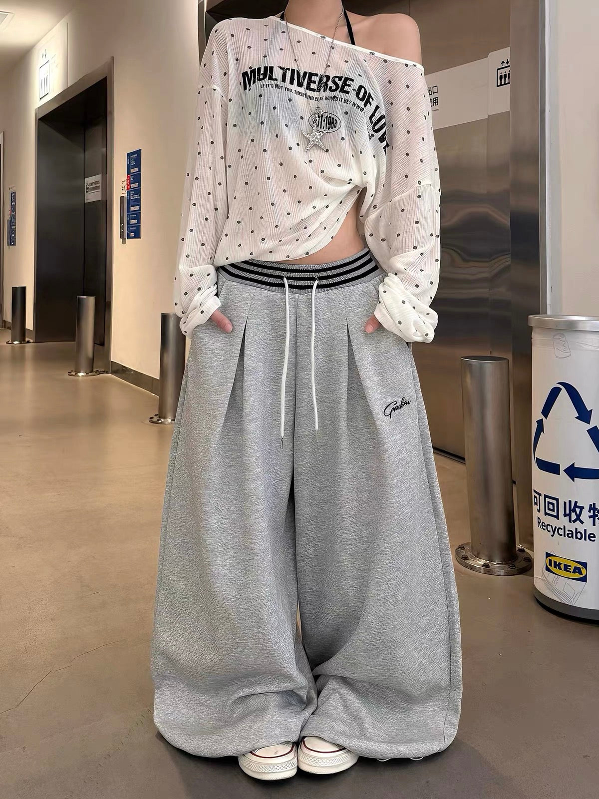 Baobaotang Women's Retro American-Style Athleisure Sweatpants – Trendy Loose Wide-Leg Pants, Jazz Dance Style, Drapey Floor-Length Fit