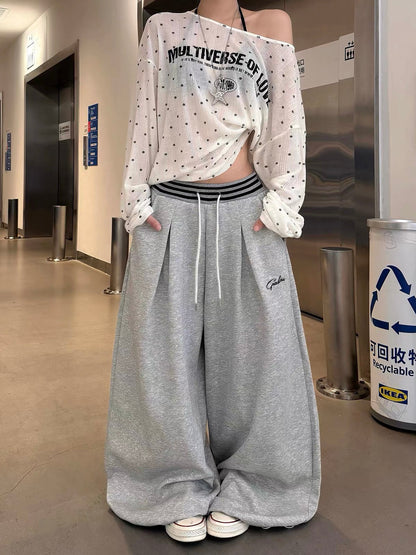 Baobaotang Women's Retro American-Style Athleisure Sweatpants – Trendy Loose Wide-Leg Pants, Jazz Dance Style, Drapey Floor-Length Fit