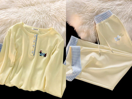 Great~ Can suit all kinds of leg shapes~ Blue and white plaid casual pants for women, loose straight pants, slim spring new style