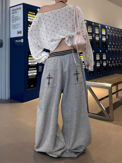 Baobaotang Women's Retro American-Style Athleisure Sweatpants – Trendy Loose Wide-Leg Pants, Jazz Dance Style, Drapey Floor-Length Fit