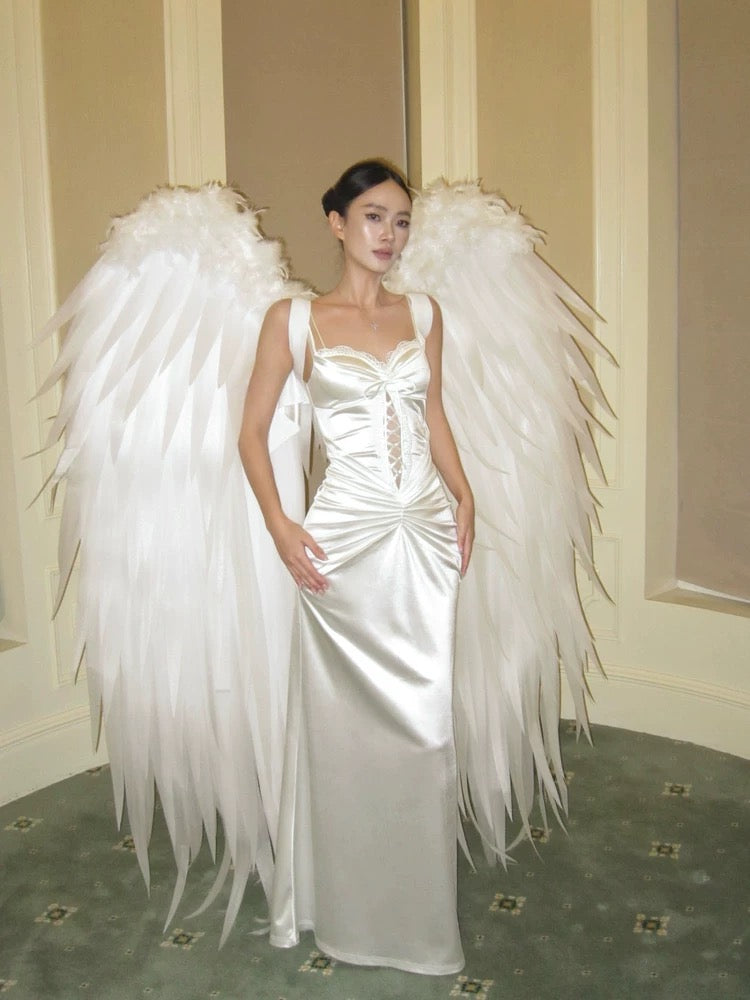 VENUIE French-style satin slim-fit mermaid dress with ruched details, perfect for a birthday or bodycon look.