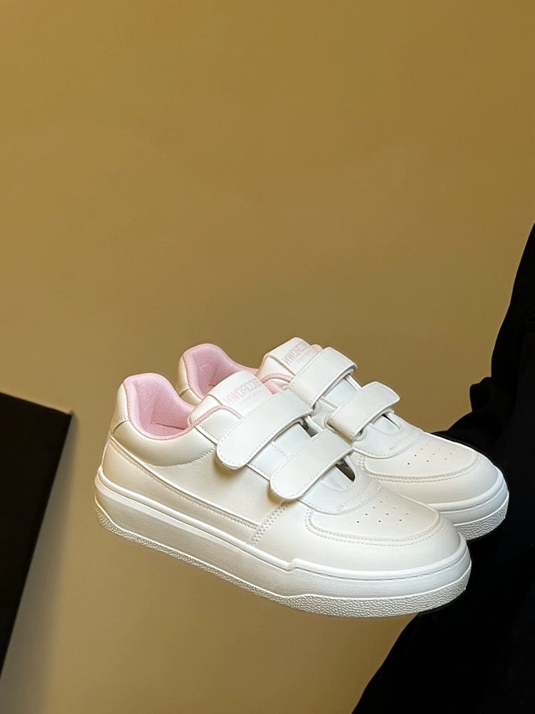 Lin Xiansan cream Velcro thick-soled white shoes for women 2024 autumn new niche non-colliding leather panel shoes