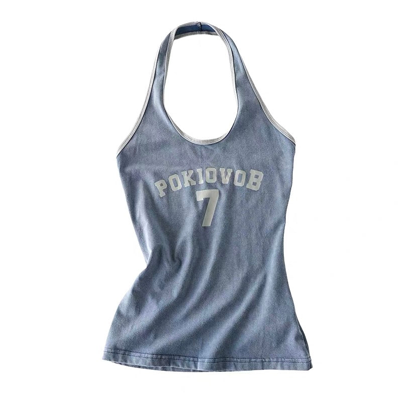 Baobaotang Women's Summer Loose-Fit Casual Tank Top – American Retro Sporty Style with Letter Print – Trendy "Hot Girl" Aesthetic