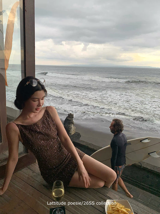 Lattitude/Yang Xiaolu Handmade Beaded Backless Spaghetti Strap Bodycon Dress