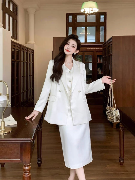 Nanyou designer's niche design vest, jacket, mid-skirt three-piece suit for professional ladies, sophisticated and dignified suit