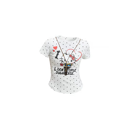 "Pop-Candy" Style: Fun Hello Kitty Graffiti & Polka-Dot Short-Sleeve Crop Top – Slim-Fit, Regular-Shoulder, Edgy-Cute Summer Tee