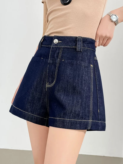 100% cotton denim shorts for women summer thin loose slim high waist a-line versatile beige straight wide leg hot pants