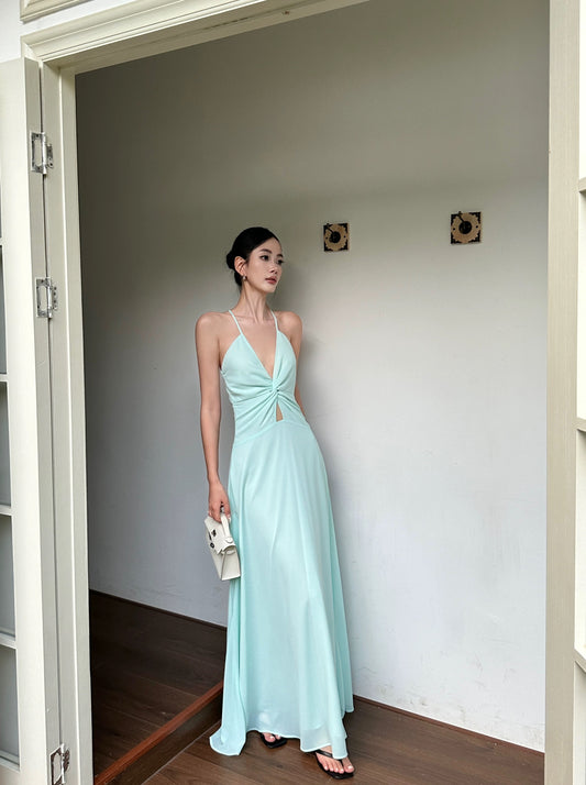 VENUIE Green French-Style Bright Color Dress Women's Beach Vacation Mint Green Backless Spaghetti Strap Maxi Dress
