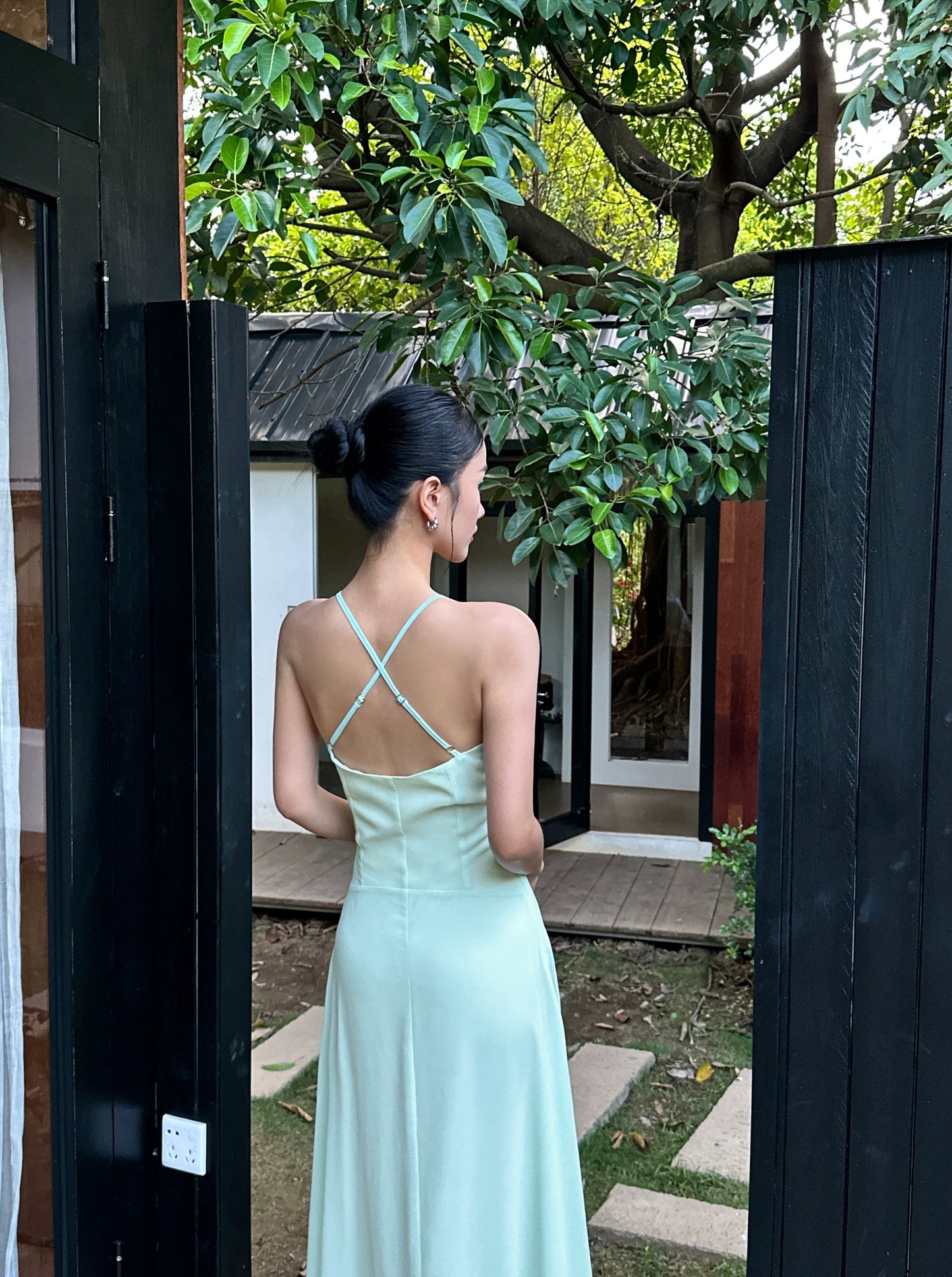 VENUIE Green French-Style Bright Color Dress Women's Beach Vacation Mint Green Backless Spaghetti Strap Maxi Dress