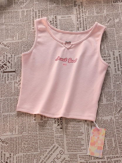 [Free trial] Pink hollow hot girl vest top female designer denim shorts tea-style outfit set