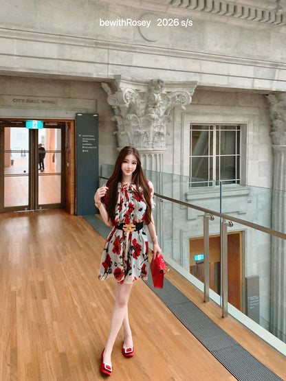 bewithRosey 【Passionate Roses】High Vitality Petal Collar Printed Babydoll Dress with Puff Sleeves