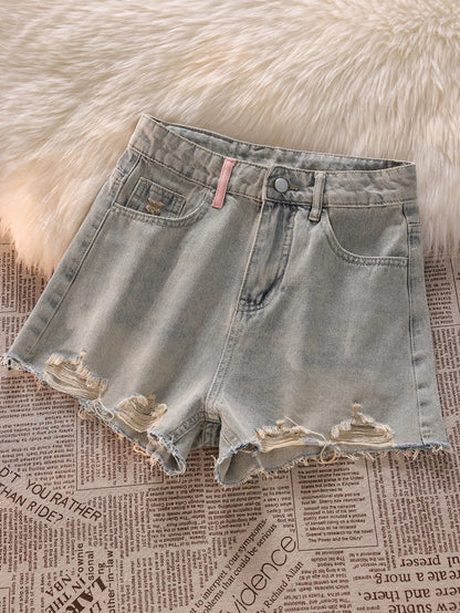 [Free trial] Pink hollow hot girl vest top female designer denim shorts tea-style outfit set