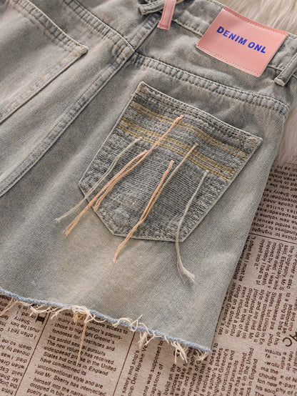 [Free trial] Pink hollow hot girl vest top female designer denim shorts tea-style outfit set