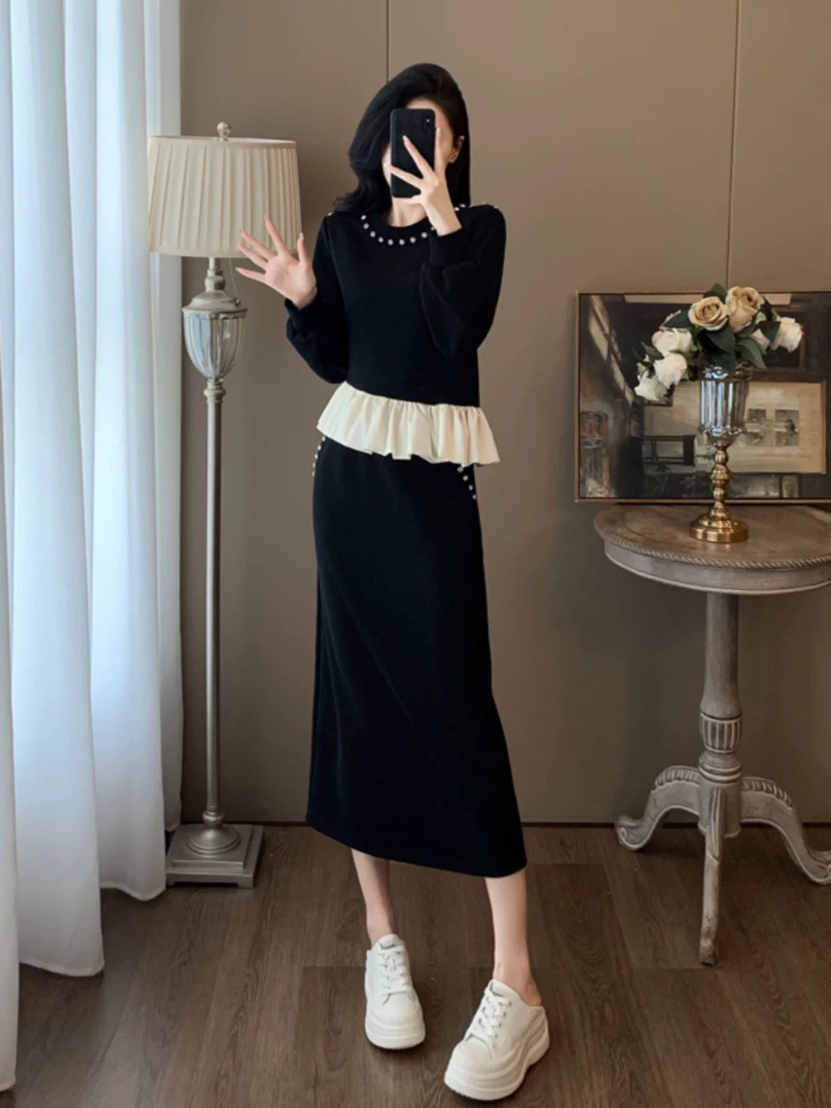 Xiaoxiangfeng fashion suit skirt for age reduction, a complete set of ootd wear, casual sports sweatshirt, half skirt, two-piece set