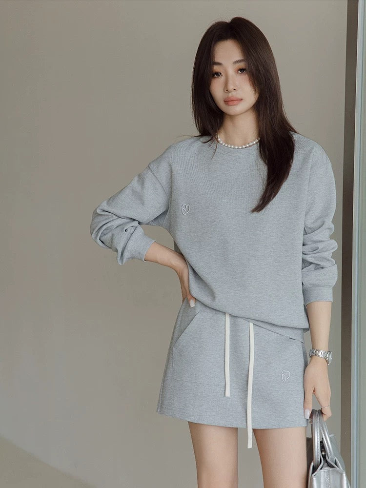 Princess Pink Casual Sports Autumn Suit Women's 2024 New Loose Round Neck Sweatshirt Short Skirt