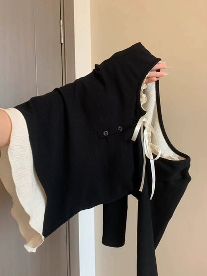 The upper body immediately makes the legs look straight! Black splicing contrast color casual pants for women new hot style straight floor-length pants ins