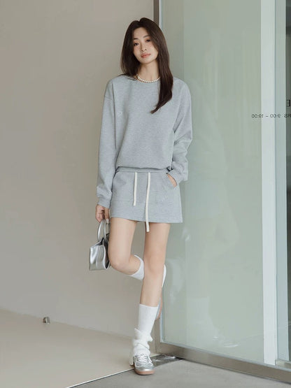 Princess Pink Casual Sports Autumn Suit Women's 2024 New Loose Round Neck Sweatshirt Short Skirt